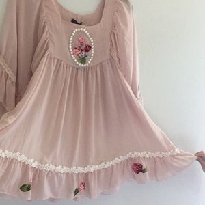 Luma Blush pink tunic roses vintage chiffon